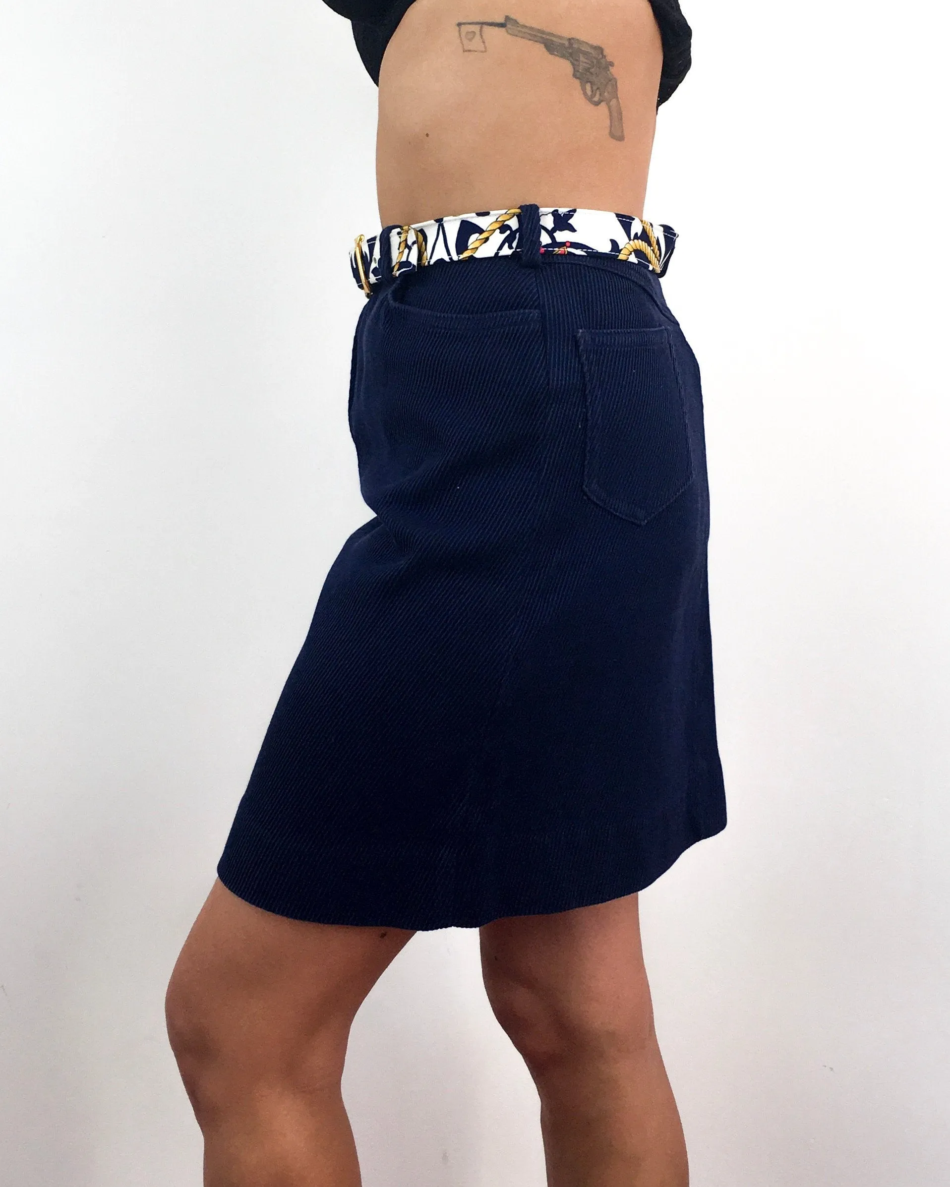 70s/80s vintage navy blue pencil skirt, matching belt