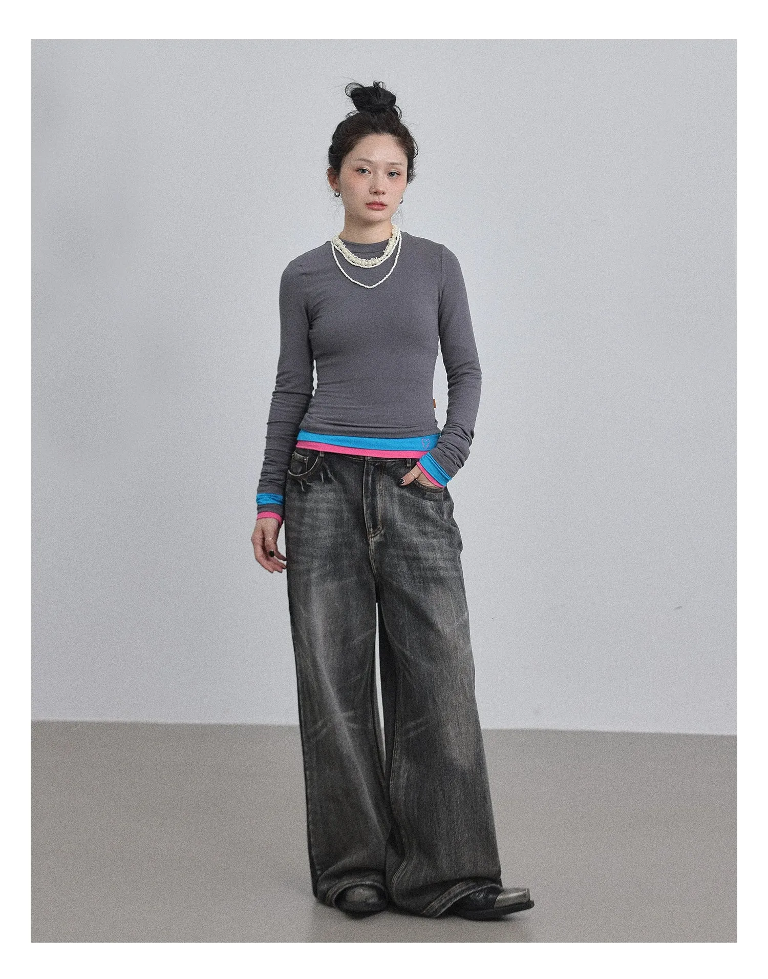 Achihara Contrast-Colored Base-Layer Long sleeved T-shirt
