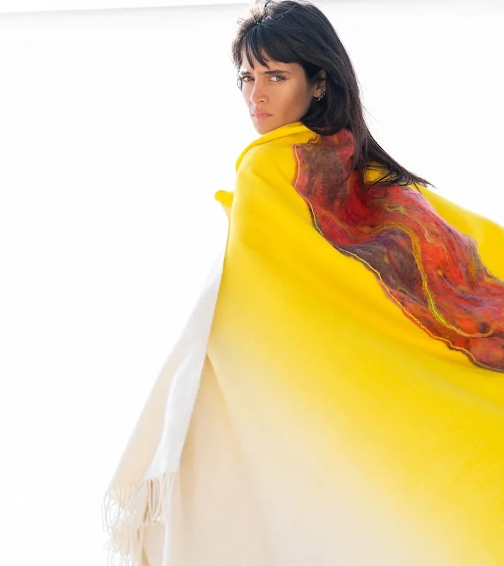 Alpaca Wool Throw Blanket - Yellow & White Ombre