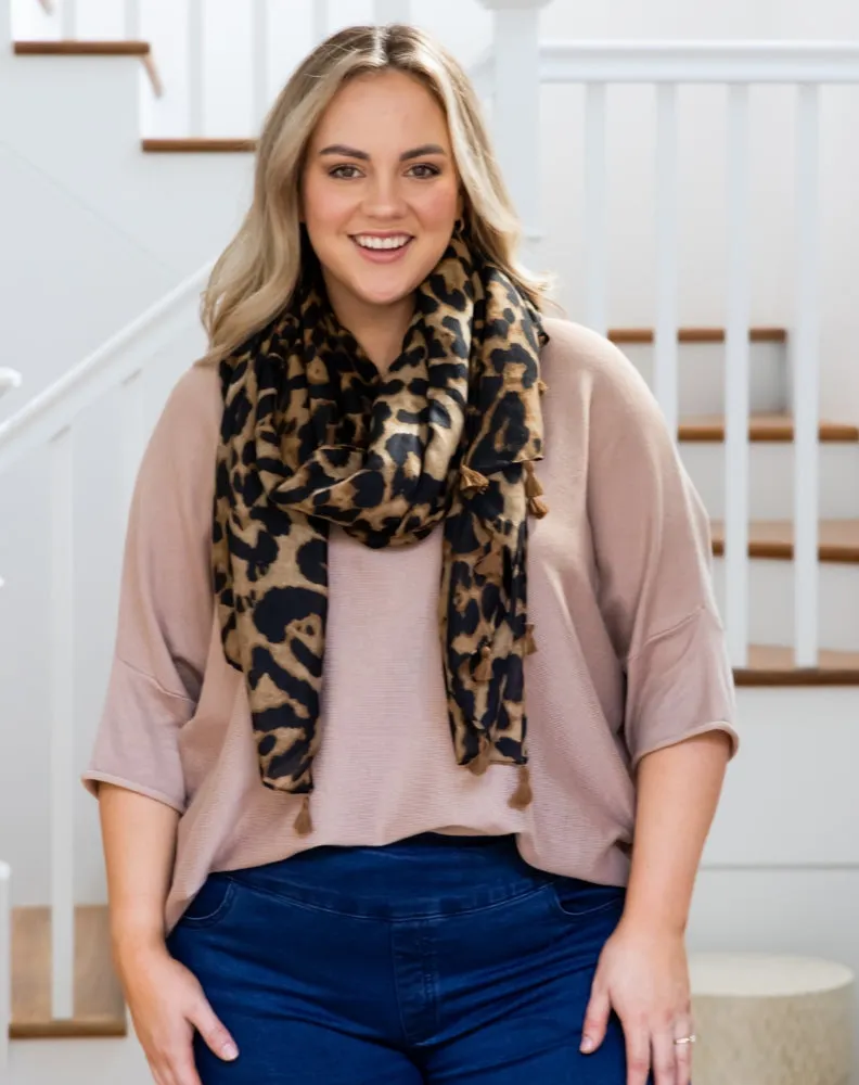 Animal Print Scarf - Brown Tassel