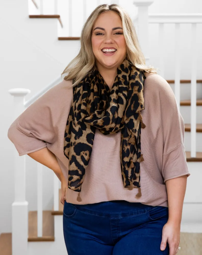 Animal Print Scarf - Brown Tassel