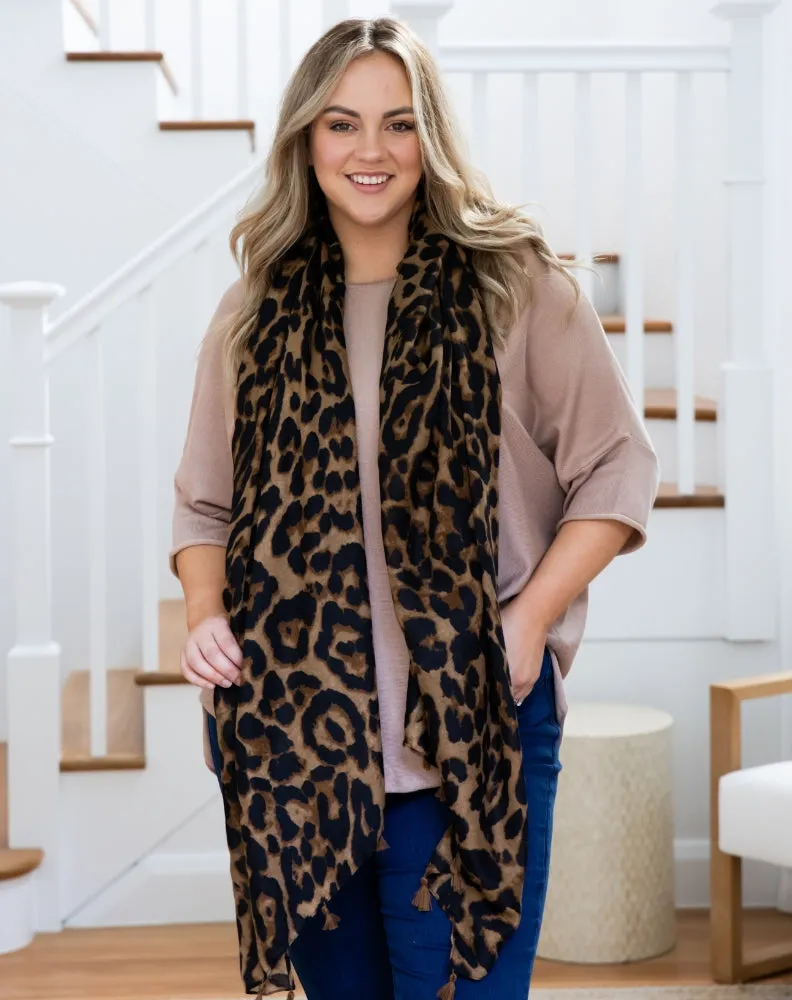 Animal Print Scarf - Brown Tassel
