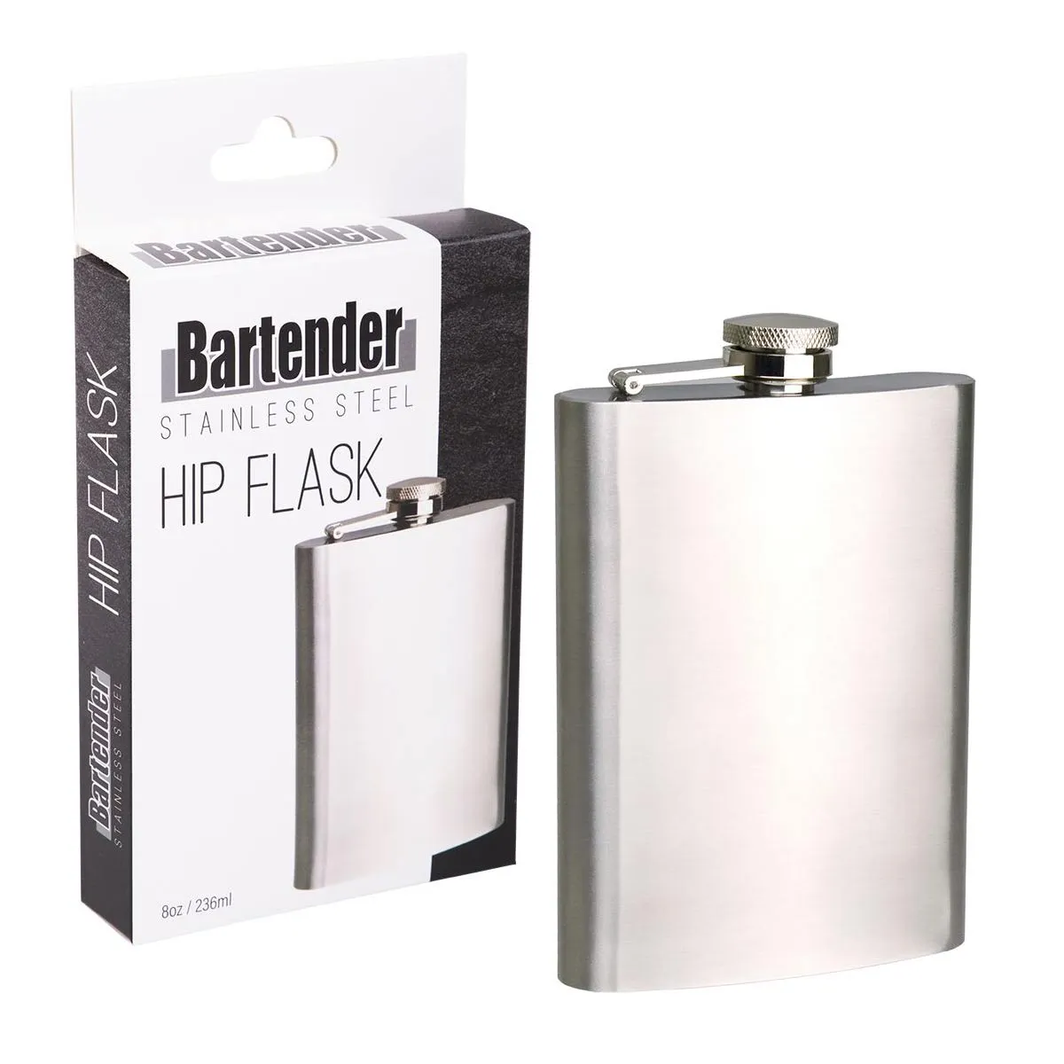 Bartender Stainless Steel Hip Flask 236ml
