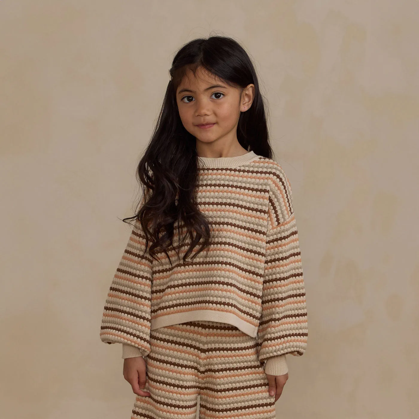 Boxy Crop Sweater - Honeycomb Stripe - Natural / Shell / Dusty Blue / Saddle - FINAL SALE