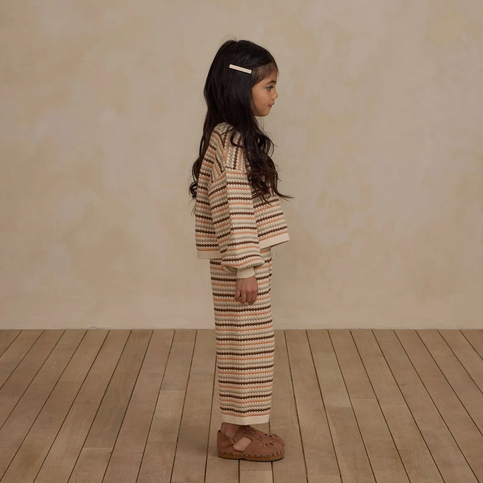 Boxy Crop Sweater - Honeycomb Stripe - Natural / Shell / Dusty Blue / Saddle - FINAL SALE