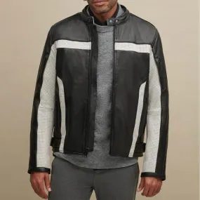 Buy Best 100%High Quality New Fashion Men's Color Blocked Genuine Leather Biker Jacket