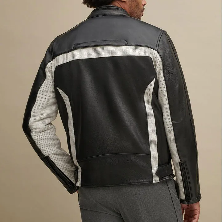 Buy Best 100%High Quality New Fashion Men's Color Blocked Genuine Leather Biker Jacket