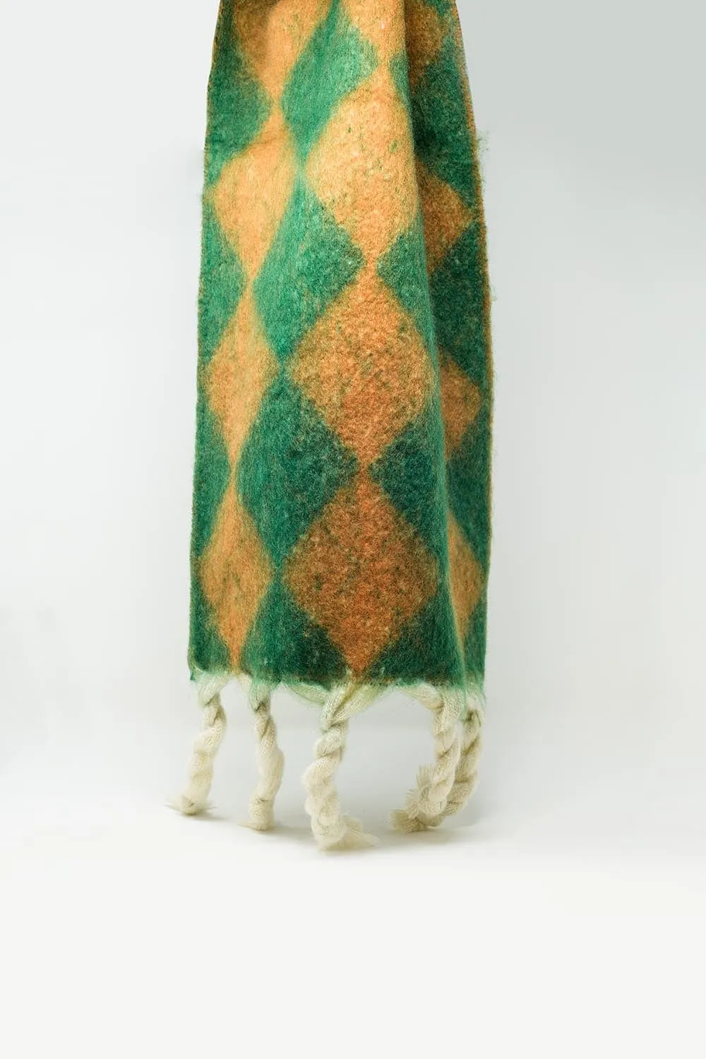 Chunky Scarf In Argyle Pattern In  Green