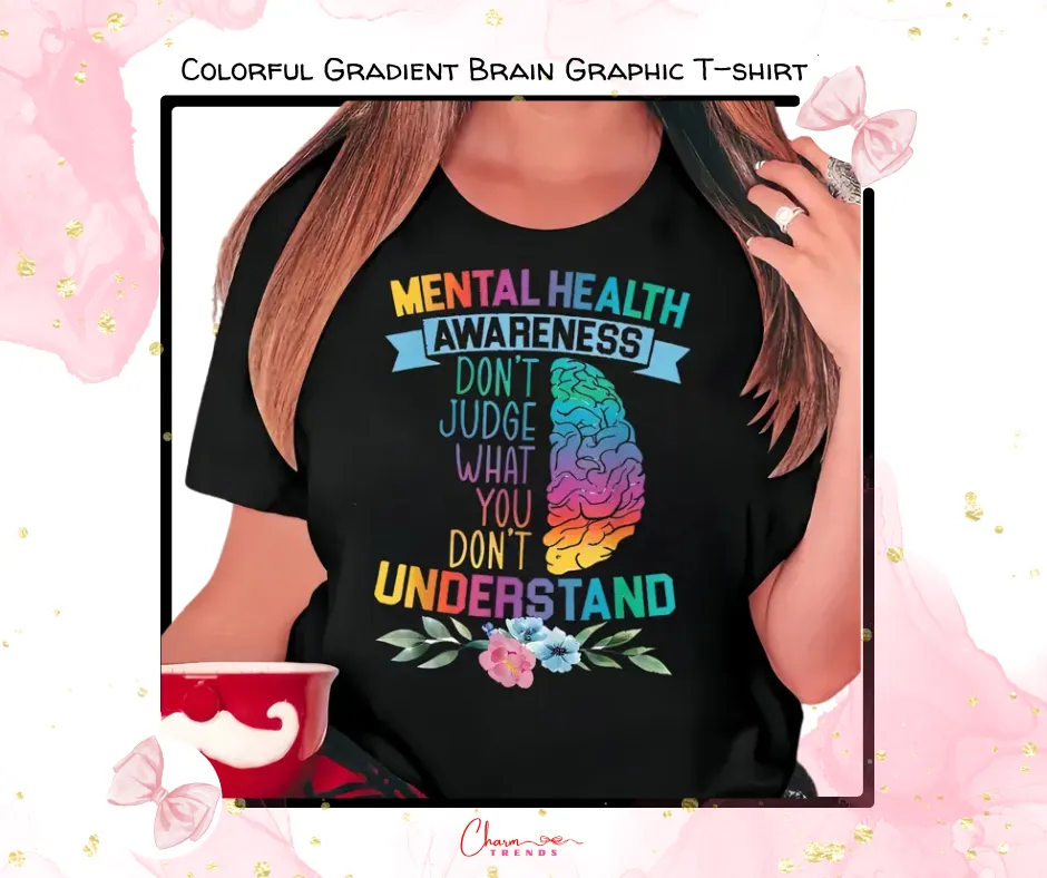 Colorful Gradient Brain Graphic T-shirt