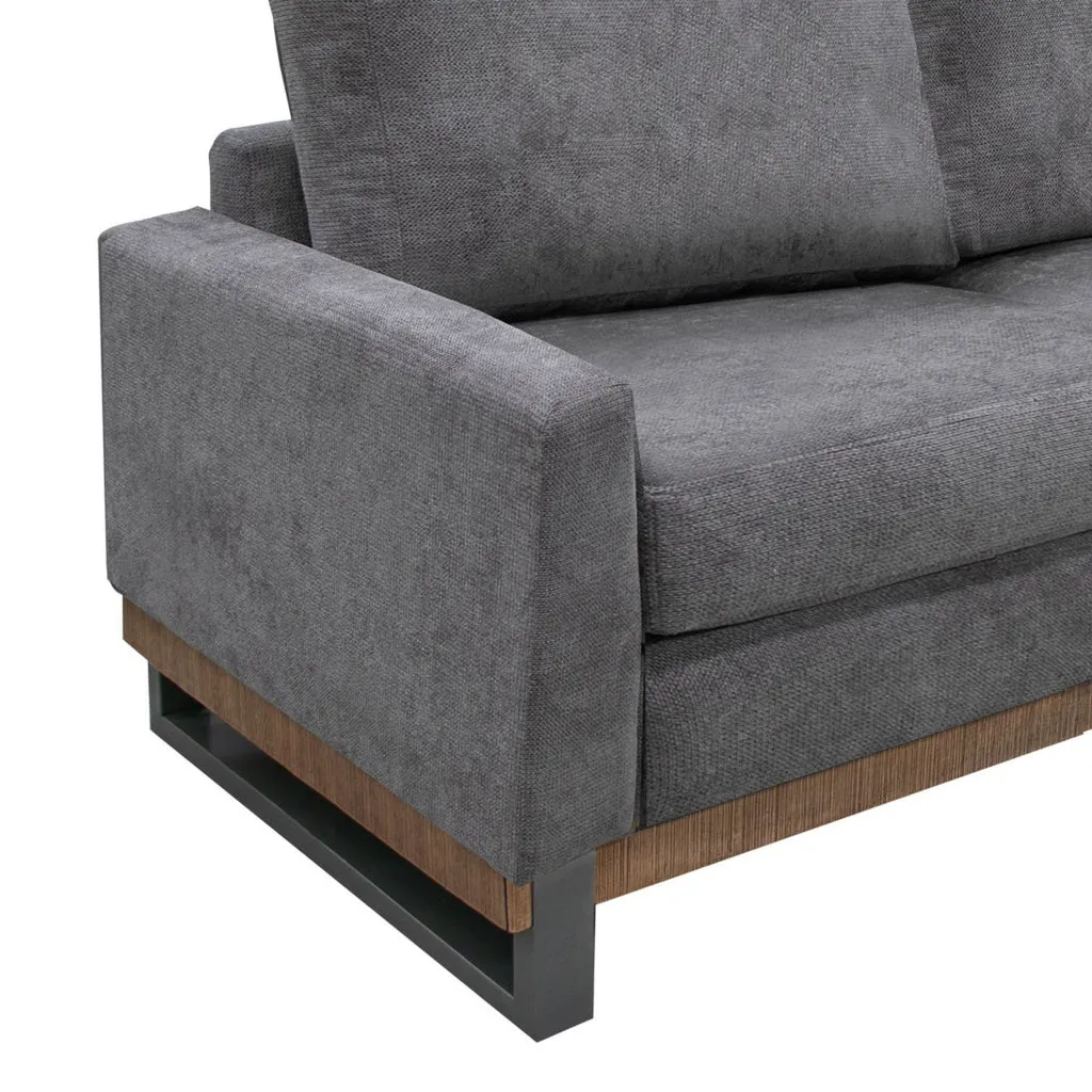 Dome Loveseat, 2 Accent Pillows, 63 Inch, Solid Pine Wood, Gray Polyester By Casagear Home