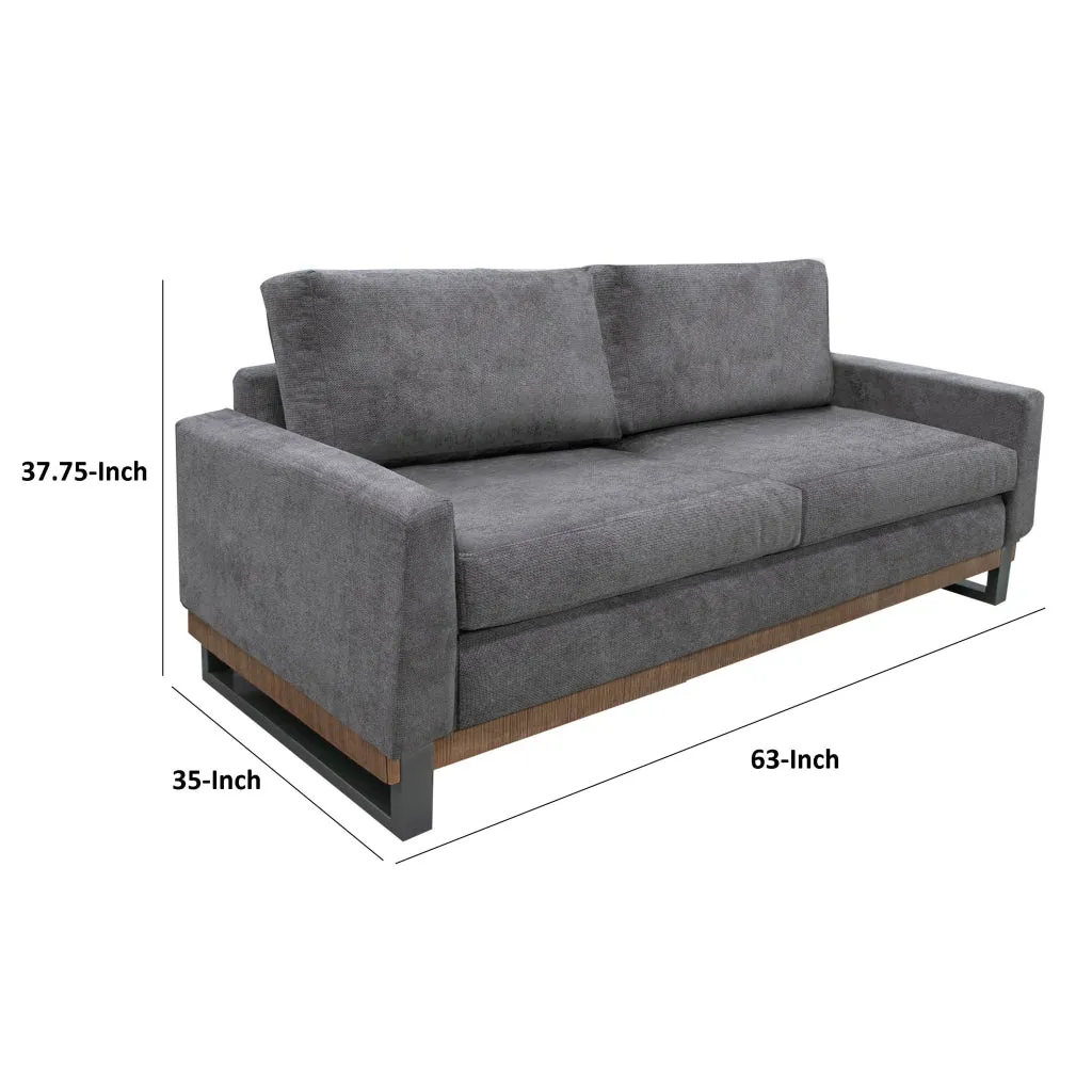 Dome Loveseat, 2 Accent Pillows, 63 Inch, Solid Pine Wood, Gray Polyester By Casagear Home