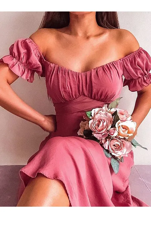 Dunnmall Love the Favor Off the Shoulder Maxi Dress