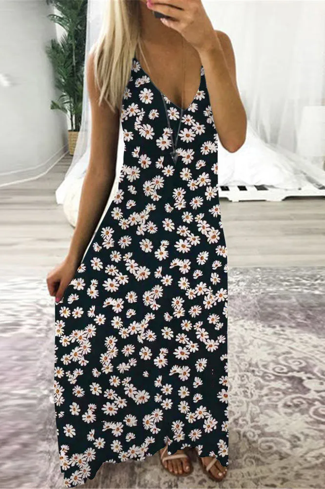 Floral V-neck Sleeveless Maxi Dress