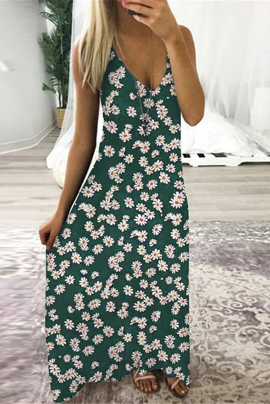 Floral V-neck Sleeveless Maxi Dress