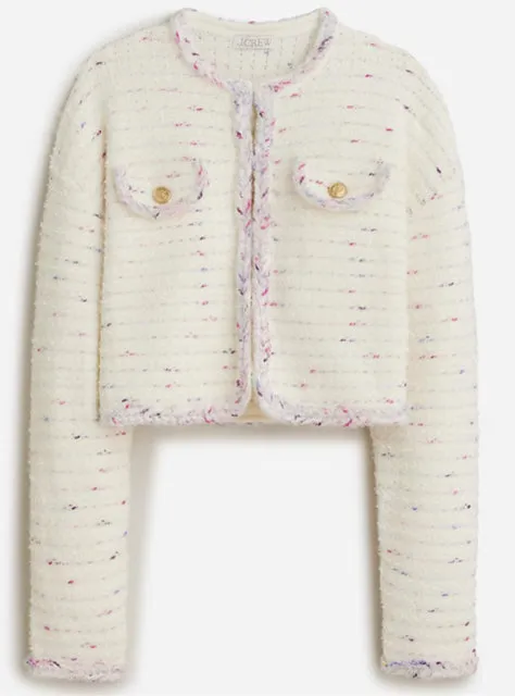 JCREW NWT! CROPPED LADY MARLED YARN IVORY JACKET SIZE M