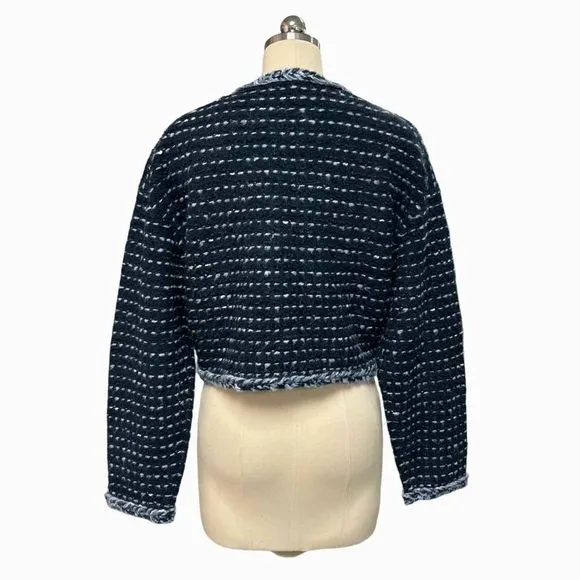 JCREW NWT! CROPPED LADY MARLED YARN NAVY JACKET SIZE M