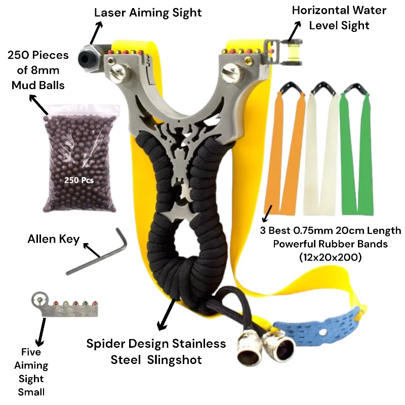 New Spider Black Strap Stainless Steel Slingshot