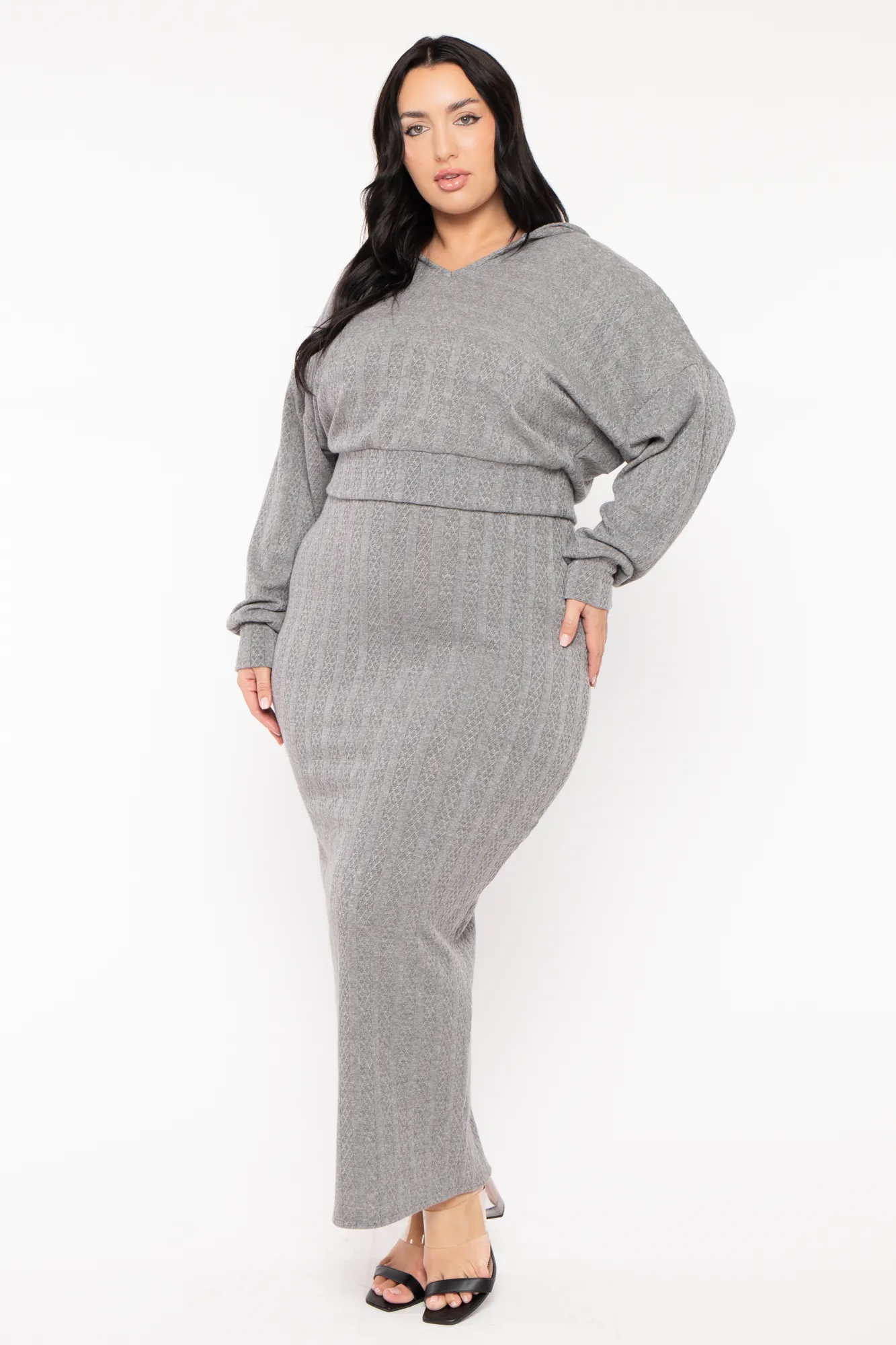 Plus Size Melli 2Pc  Sweater Maxi  Dress - Grey