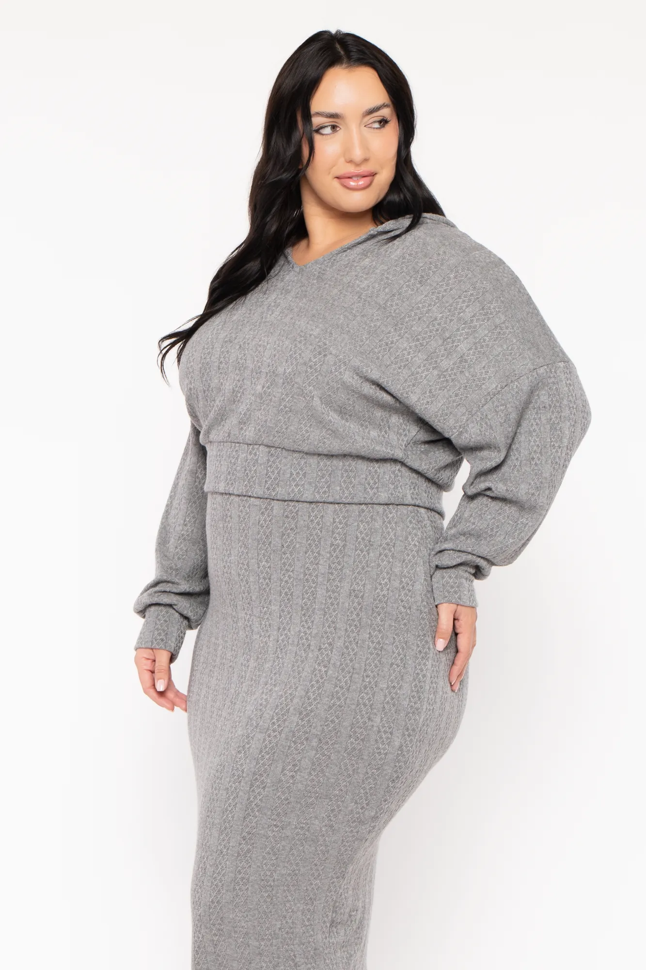 Plus Size Melli 2Pc  Sweater Maxi  Dress - Grey