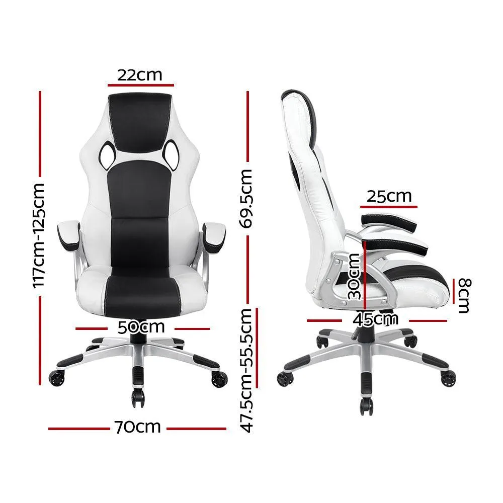 PU Leather Racing Style Office Desk Chair - Black &White