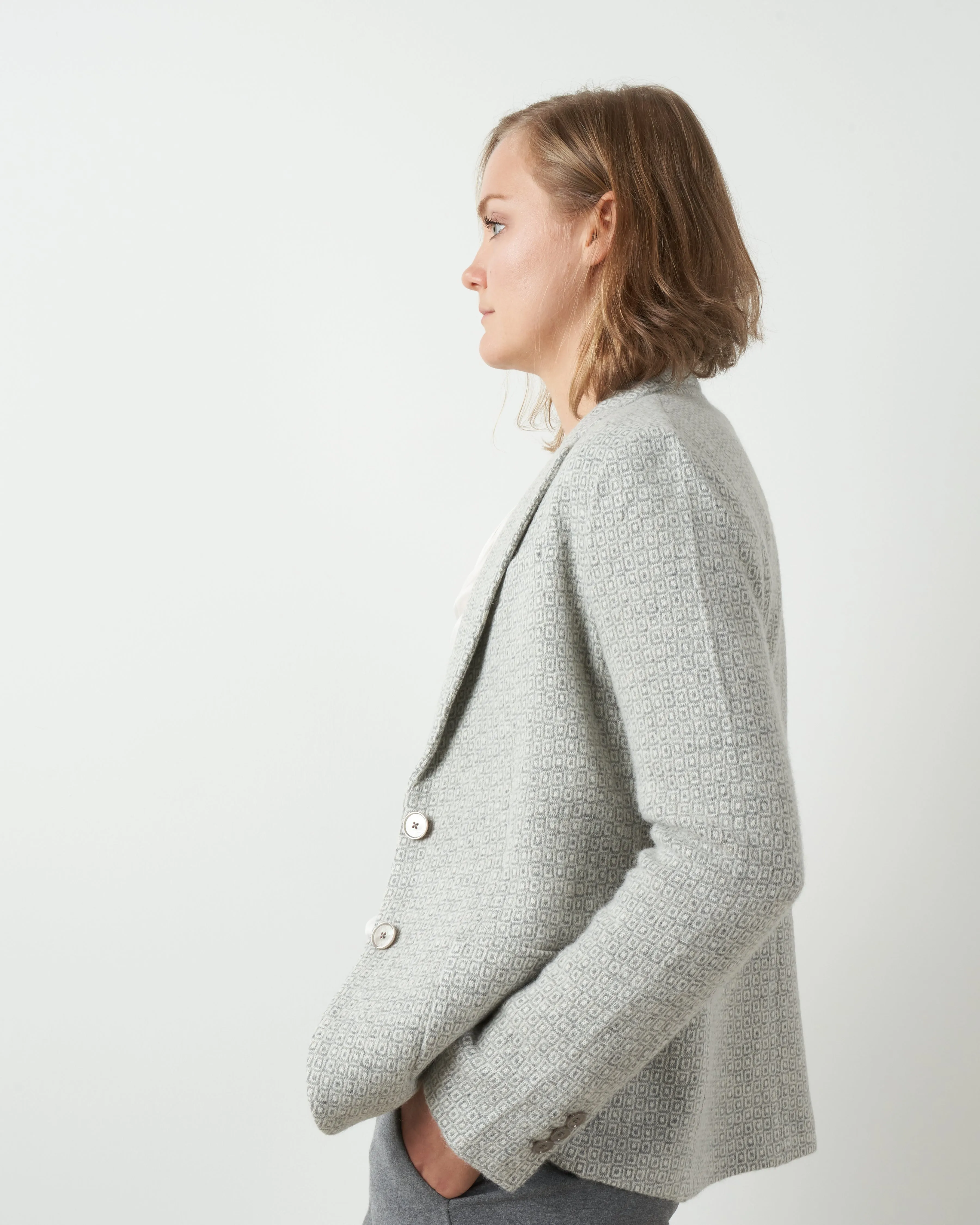 short wool jacquard jacket - perla