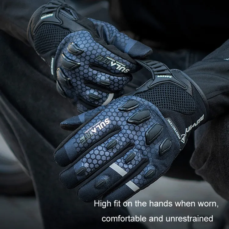 SULAITE Motorcycle Anti-fall Touch Screen Breathable Mesh Cycling Gloves, Size: XL(Black Blue)