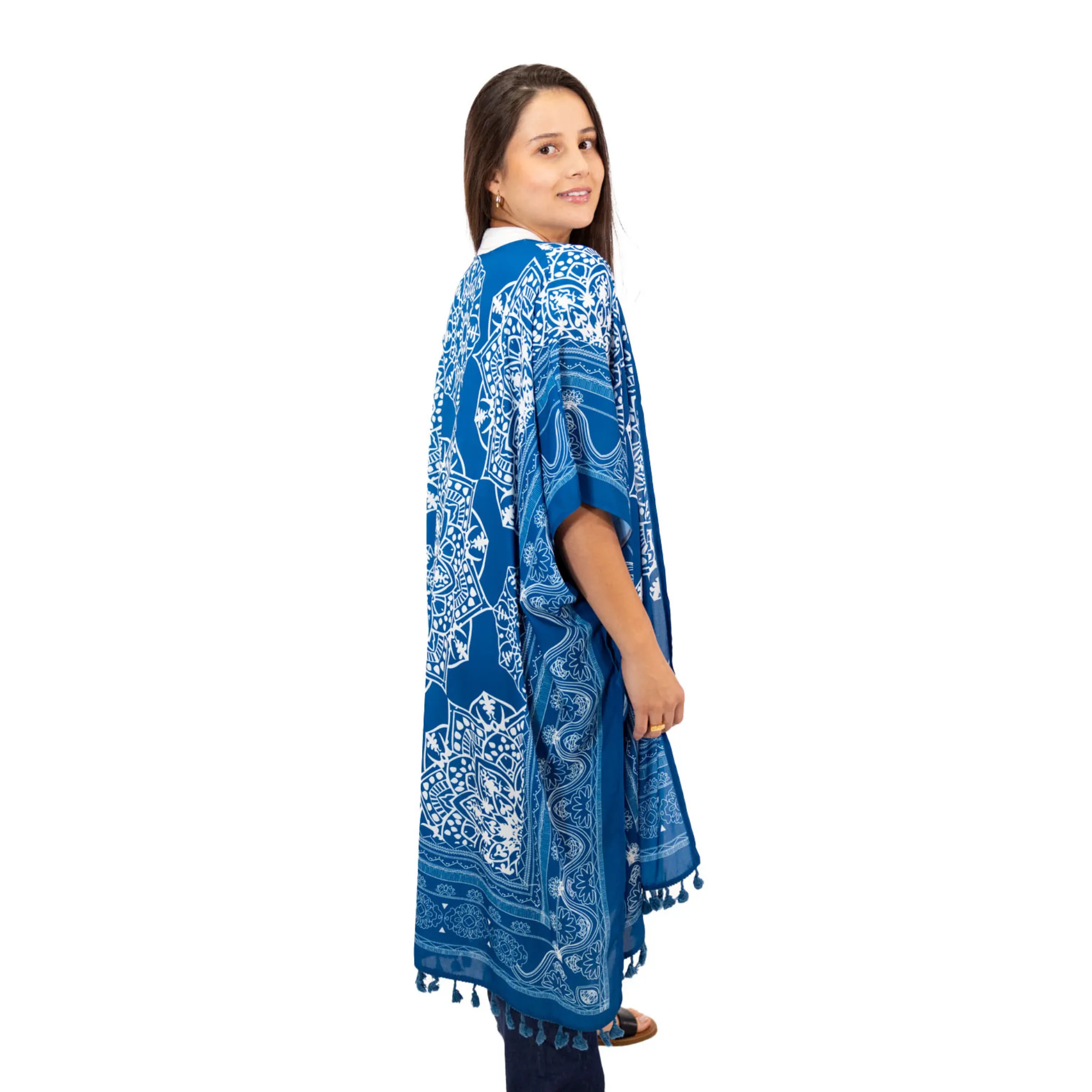 Teal Blue Tassel Kimono