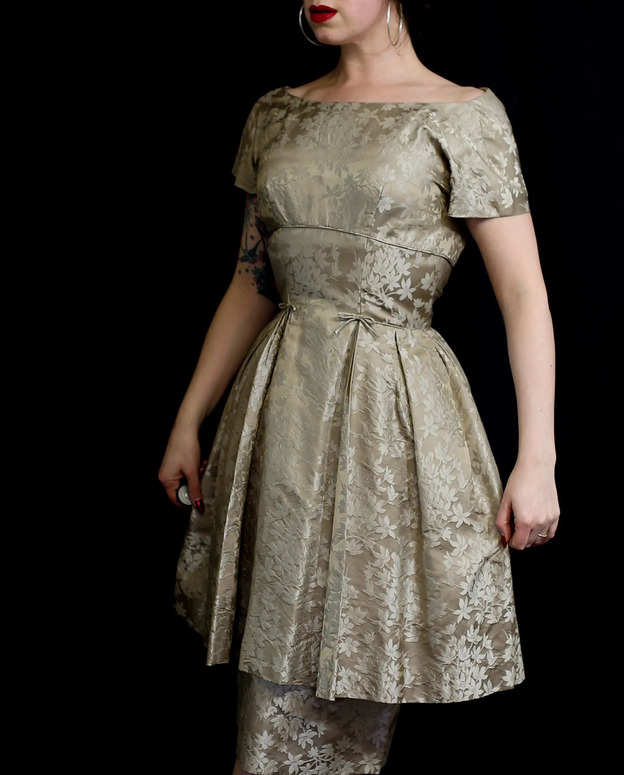 Vintage 1950s Oyster Silk Cocktail Dress