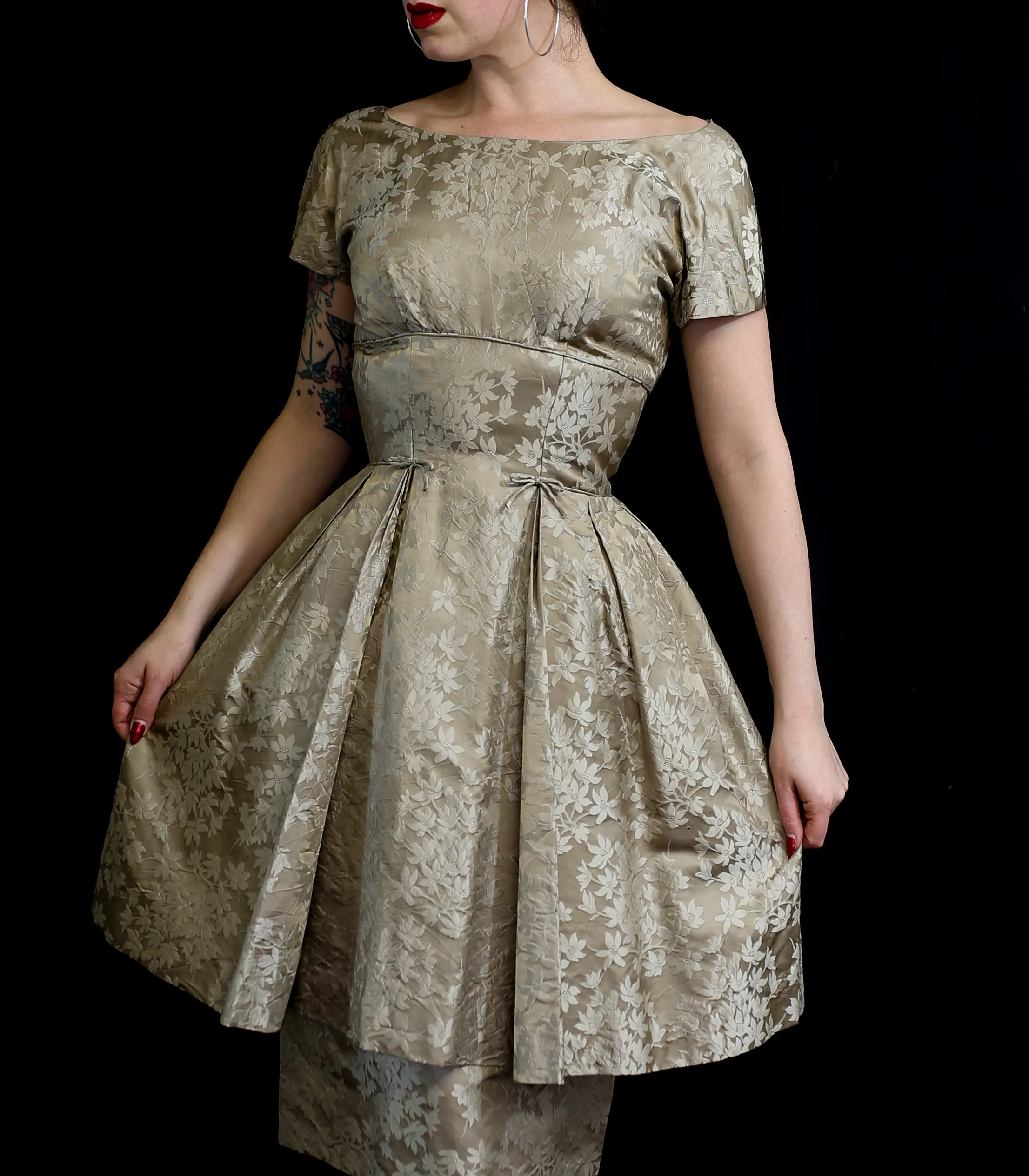 Vintage 1950s Oyster Silk Cocktail Dress