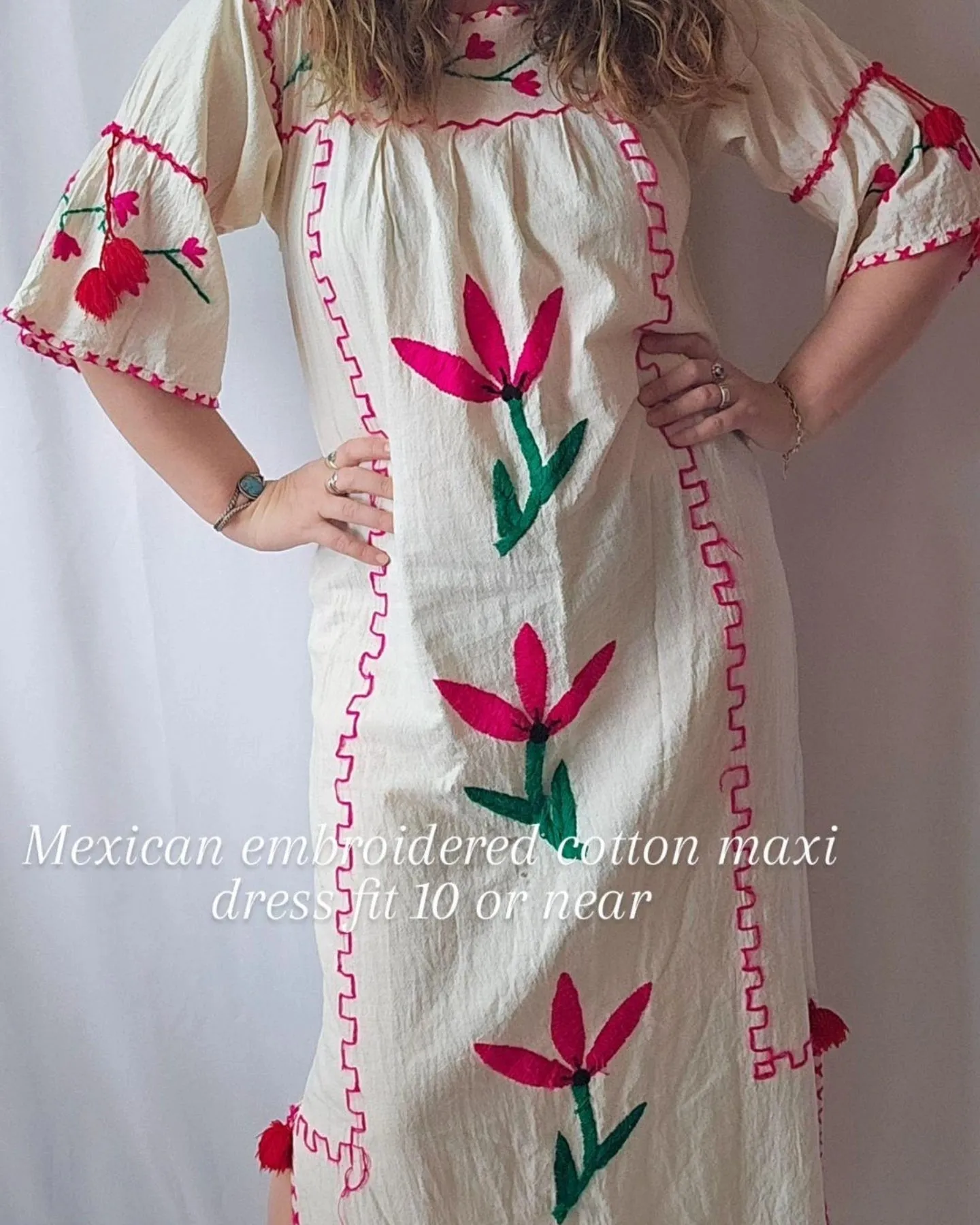VINTAGE MEXICAN COTTON EMBROIDEERED DRESS M