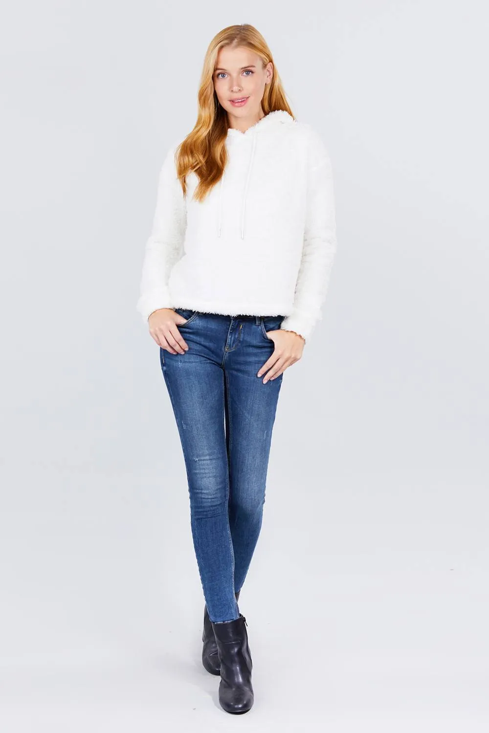 White Faux Fur Fluffy Hoodie Sweater Top