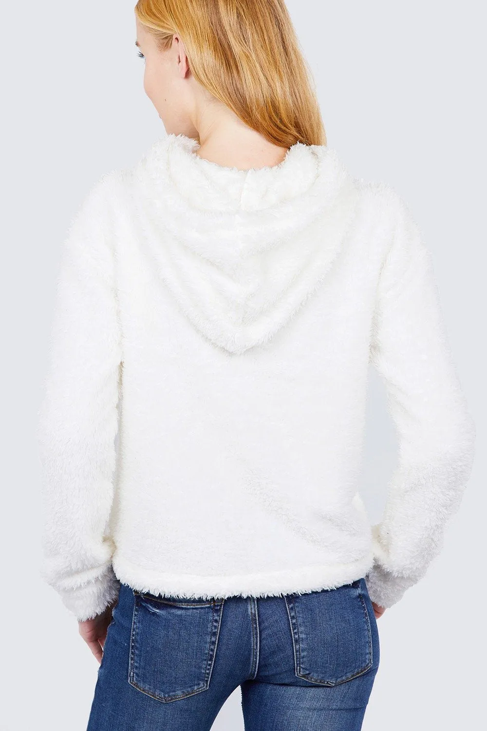 White Faux Fur Fluffy Hoodie Sweater Top