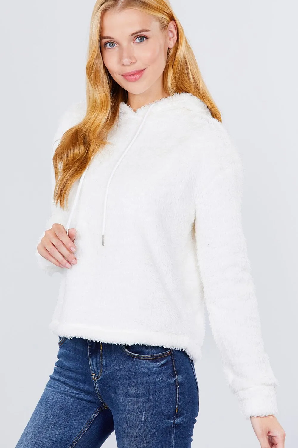 White Faux Fur Fluffy Hoodie Sweater Top