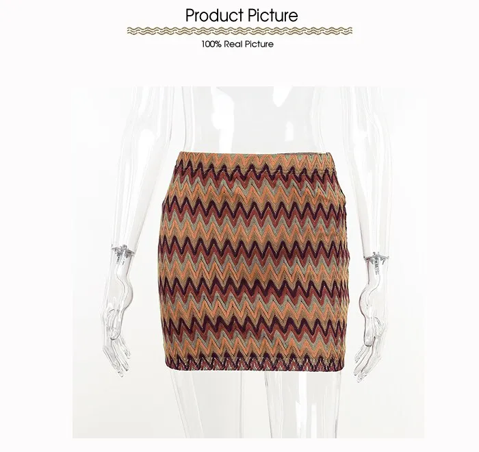 Wjczt New Retro Ripple Tight Knitted A Line Mini Skirt For Women High Waist Vintage Chic Pencil Skirts 2022 Vacation