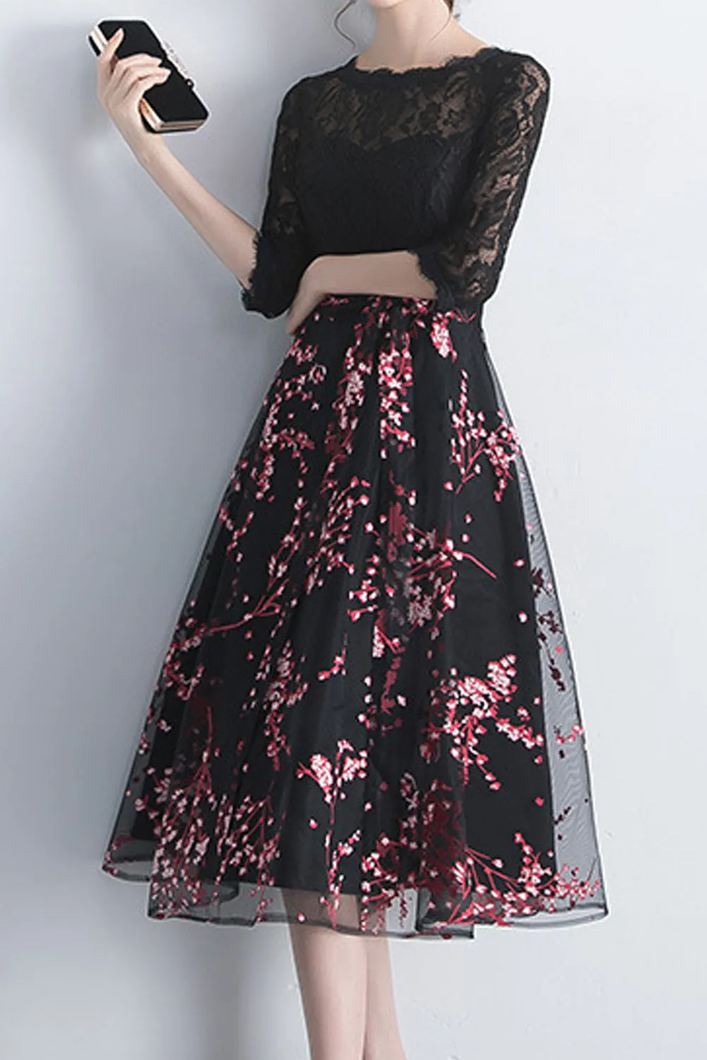 Women High Neck Elbow Sleeve Sequins Wedding Party Dress-WEPD83589
